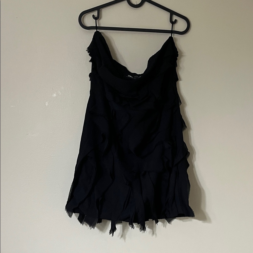 NWT Zara Black Layered Ruffle Strapless Dress - Picture 2 of 5